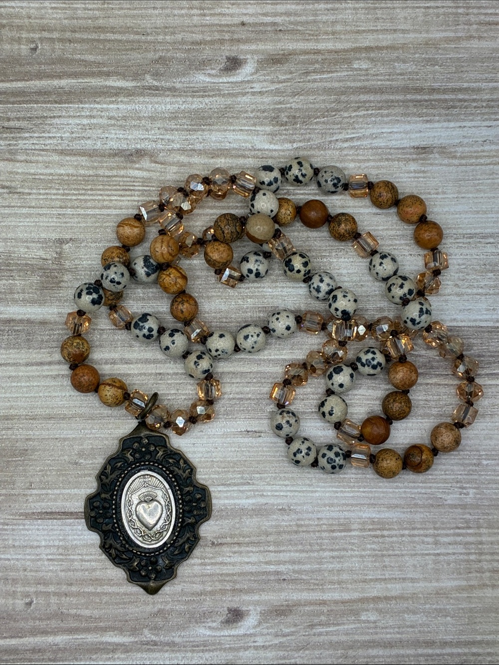 Beaded Religious Sacred Heart Pendant Necklace